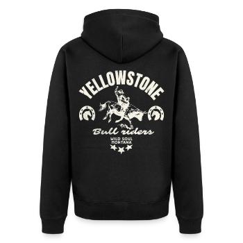 Cavalier Rodeo Montana - Unisex Premium Bio Zip Hoodie - Schwarz - Hinten - Nico (187cm)