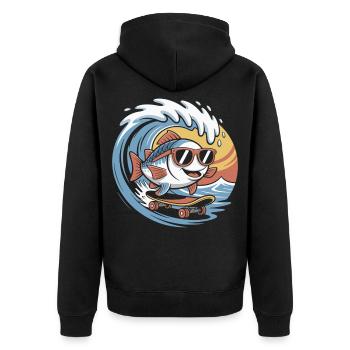 Poisson surfeur avec des lunettes de soleil - Veste à capuche bio Premium Unisexe - noir - Dos - Nico (187cm)