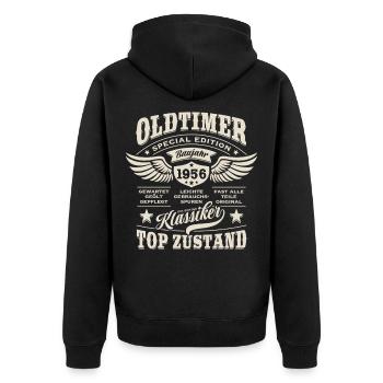 Oldtimer Modell 1956 | Geburtstag Geschenk - Unisex Premium Bio Zip Hoodie - Schwarz - Hinten - Nico (187cm)