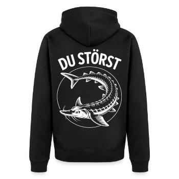 You Disturb Fish Circle Motif - Unisex Premium Organic Zip Hoodie - black - Back - Nico (187cm)