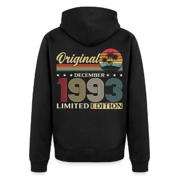 32e anniversaire Original décembre Né en 1993 - Veste à capuche bio Premium Unisexe - noir - Dos - Nico (187cm)