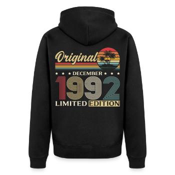33e anniversaire Original Décembre Né en 1992 - Veste à capuche bio Premium Unisexe - noir - Dos - Nico (187cm)