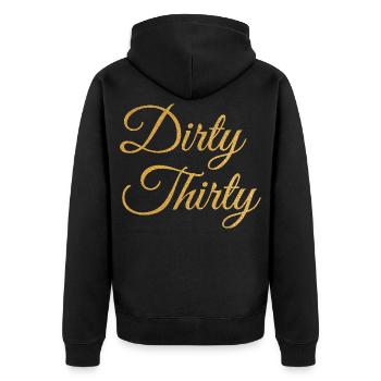 Dirty Thirty Flirty DTF 30. Geburtstag - Unisex Premium Bio Zip Hoodie - Schwarz - Hinten - Nico (187cm)