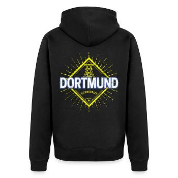 Dortmund Stadt Deutschland Zeche Vintage Souvenir - Unisex Premium Bio Zip Hoodie - Schwarz - Hinten - Nico (187cm)