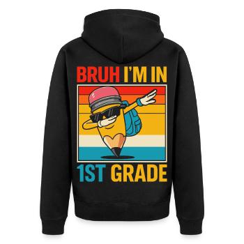 1. Klasse Einschulung - Unisex Premium Bio Zip Hoodie - Schwarz - Hinten - Nico (187cm)