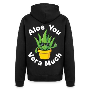Aloe You Vera Viel Saftiger Kaktus Wortspiel - Unisex Premium Bio Zip Hoodie - Schwarz - Hinten - Nico (187cm)