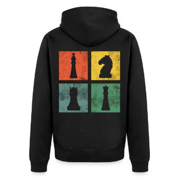 Schach Schachfigur Schachfiguren Schachspieler - Unisex Premium Bio Zip Hoodie - Schwarz - Hinten - Nico (187cm)