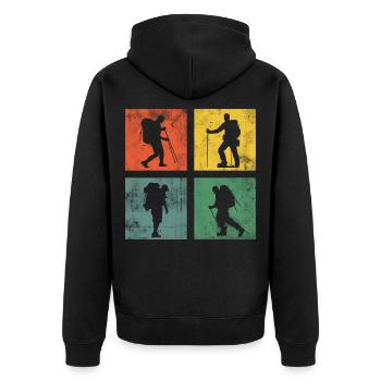 Wandern Wanderung Berge Retro - Unisex Premium Bio Zip Hoodie - Schwarz - Hinten - Nico (187cm)