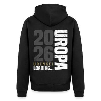 Uropa 2026 - Unisex Premium Bio Zip Hoodie - Schwarz - Hinten - Nico (187cm)