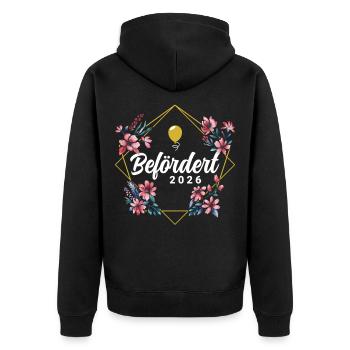 Befördert 2026 - Unisex Premium Bio Zip Hoodie - Schwarz - Hinten - Nico (187cm)