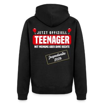 Jugendweihe 2026 - Unisex Premium Bio Zip Hoodie - Schwarz - Hinten - Nico (187cm)