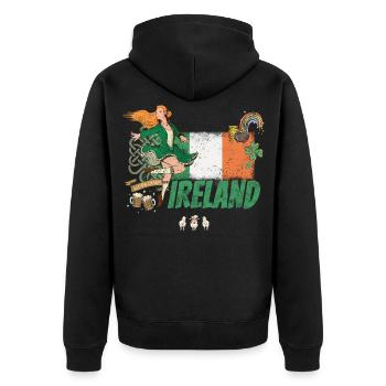 Ireland Design with Flag St Patricks Day Souvenir - Unisex Premium Organic Zip Hoodie - black - Back - Nico (187cm)
