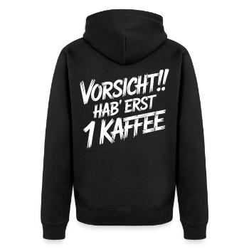 Caution First 1 coffee - Unisex Premium Organic Zip Hoodie - black - Back - Nico (187cm)