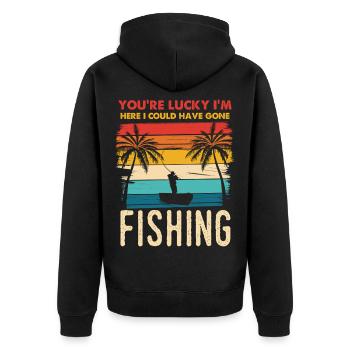 Fischerei Retro Sunset Silhouette - Unisex Premium Bio Zip Hoodie - Schwarz - Hinten - Nico (187cm)