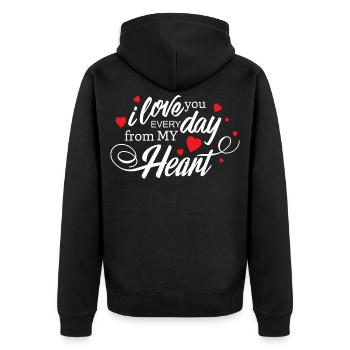 Ich liebe dich jeden Tag, mein Herz, ewige Liebe - Unisex Premium Bio Zip Hoodie - Schwarz - Hinten - Nico (187cm)