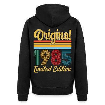 Geburtstagsgeschenk 1985 Originales Vintage-Retro-Geschenk - Unisex Premium Bio Zip Hoodie - Schwarz - Hinten - Nico (187cm)