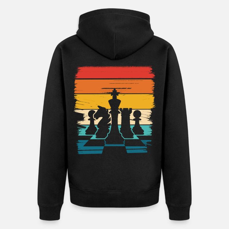 Silhouette des pièces d’échecs arc-en-ciel - Veste à capuche bio Premium Unisexe - noir