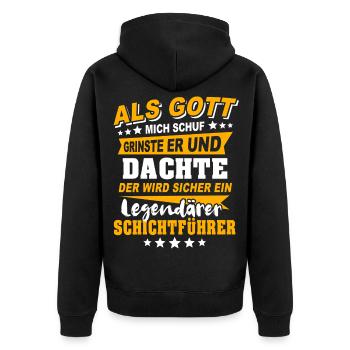 Dictons du chef d’équipe - Veste à capuche bio Premium Unisexe - noir - Dos - Nico (187cm)