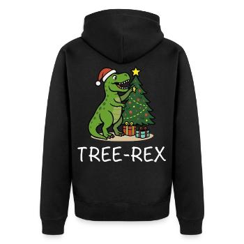 Tree-Rex – Dino Weihnachtsmotiv T-Rex - Unisex Premium Bio Zip Hoodie - Schwarz - Hinten - Nico (187cm)