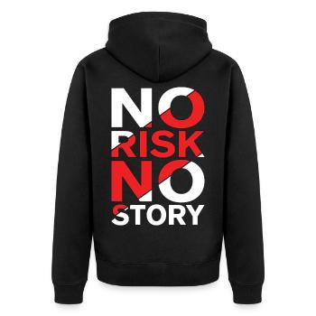 No Risk No Story - Unisex Premium Organic Zip Hoodie - black - Back - Nico (187cm)