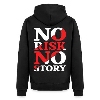 No Risk No Story - Unisex Premium Organic Zip Hoodie - black - Back - Nico (187cm)