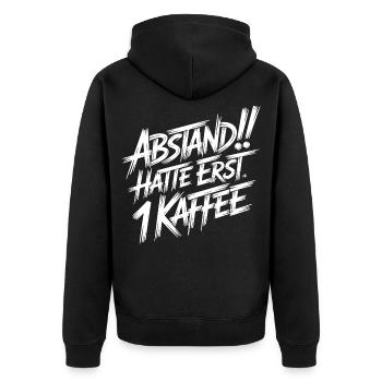 Distance! Hold 1 coffee first - Unisex Premium Organic Zip Hoodie - black - Back - Nico (187cm)
