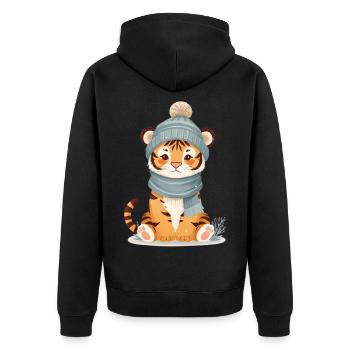 Winter tiger with cap - Unisex Premium Organic Zip Hoodie - black - Back - Nico (187cm)