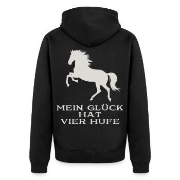 Mein Glück hat vier Hufe - Unisex Premium Bio Zip Hoodie - Schwarz - Hinten - Nico (187cm)