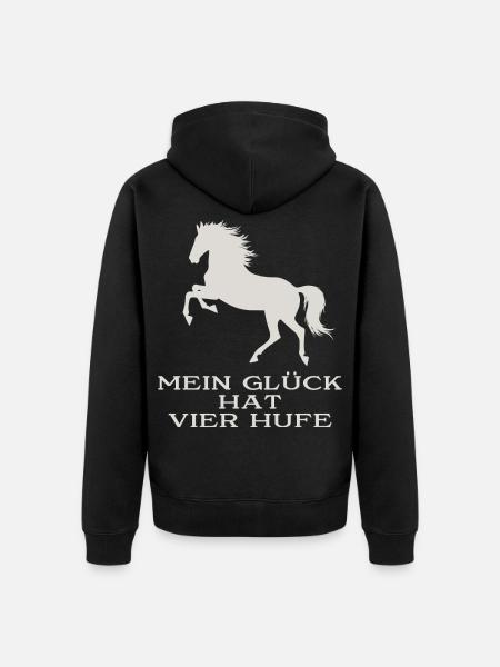 Mein Glück hat vier Hufe - Unisex Premium Bio Zip Hoodie - Schwarz