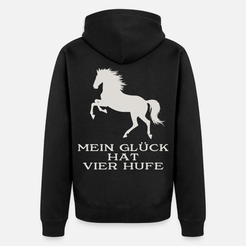 Mein Glück hat vier Hufe - Unisex Premium Bio Zip Hoodie - Schwarz