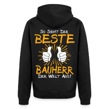 Bauherr Geschenkidee - Unisex Premium Bio Zip Hoodie - Schwarz - Hinten - Nico (187cm)