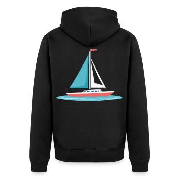 Segelboot Grafik in Mint & Rot - Unisex Premium Bio Zip Hoodie - Schwarz - Hinten - Nico (187cm)