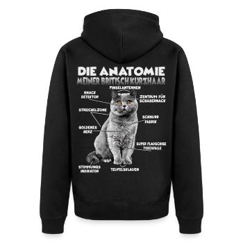Britisch Kurzhaar Geschenk für Katzenliebhaber - Unisex Premium Bio Zip Hoodie - Schwarz - Hinten - Nico (187cm)