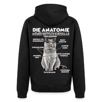 Britisch Kurzhaar Geschenk für Katzenliebhaber - Unisex Premium Bio Zip Hoodie - Schwarz - Hinten - Nico (187cm)