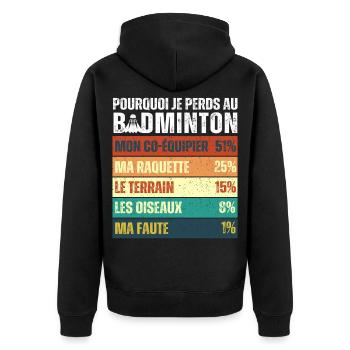 Why I Lose at Badminton Vintage Humor - Unisex Premium Organic Zip Hoodie - black - Back - Nico (187cm)