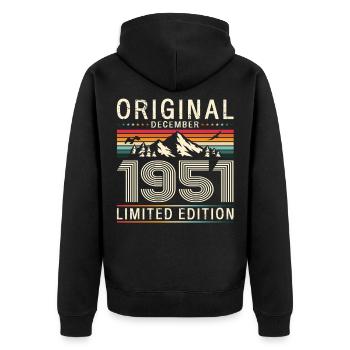 75th Birthday Original December Born 1951 - Unisex Premium Organic Zip Hoodie - black - Back - Nico (187cm)