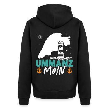 Ostsee Urlaub UMMANZ MOIN Lustiges - Unisex Premium Bio Zip Hoodie - Schwarz - Hinten - Nico (187cm)