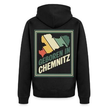Né à Chemnitz Vintage Signet - Veste à capuche bio Premium Unisexe - noir - Dos - Nico (187cm)