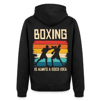 Boxen Regenbogen Kraft - Unisex Premium Bio Zip Hoodie - Schwarz - Hinten - Nico (187cm)