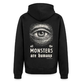 Monsters Are Humans - Unisex Premium Bio Zip Hoodie - Schwarz - Hinten - Nico (187cm)