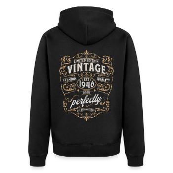 80e anniversaire 1946 - Veste à capuche bio Premium Unisexe - noir - Dos - Nico (187cm)