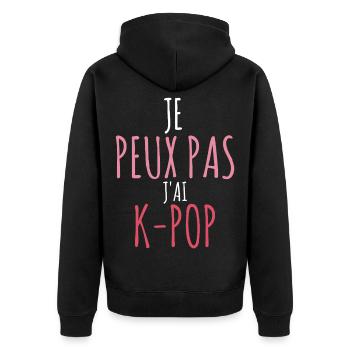Ich kann nicht, ich habe K-Pop - koreanische Korea-Musik - Unisex Premium Bio Zip Hoodie - Schwarz - Hinten - Nico (187cm)