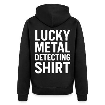 Lucky Metal Detecting Shirt Treasure Hunter - Unisex Premium Organic Zip Hoodie - black - Back - Nico (187cm)