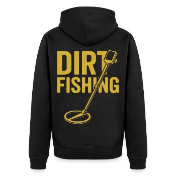 Abenteuer zur Metallerkennung mit Dirt Angeln - Unisex Premium Bio Zip Hoodie - Schwarz - Hinten - Nico (187cm)