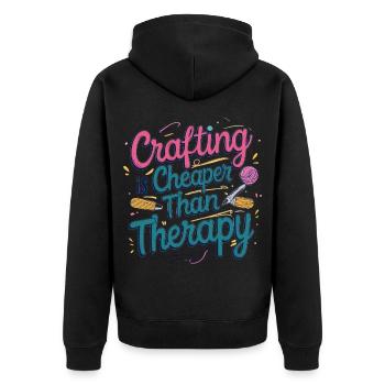 Crafting is cheaper than therapy - Unisex Premium Organic Zip Hoodie - black - Back - Nico (187cm)