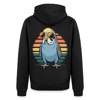 Retro parrot with sunglasses - Unisex Premium Organic Zip Hoodie - black - Back - Nico (187cm)