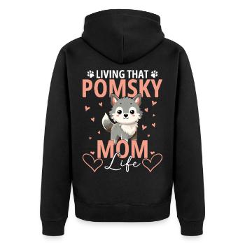 Pomsky-Besitzer Kuscheltier-Hundebett belohnt Pomsky - Unisex Premium Bio Zip Hoodie - Schwarz - Hinten - Nico (187cm)