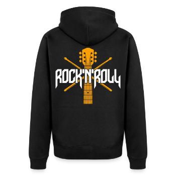 Rock 'N' Roll Guitar and Drumsticks Emblem - Unisex Premium Organic Zip Hoodie - black - Back - Nico (187cm)