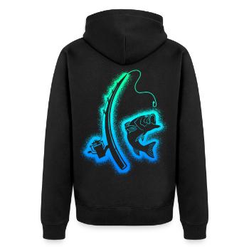 Angeln Fischer Kinder Herren Jungen Angler - Unisex Premium Bio Zip Hoodie - Schwarz - Hinten - Nico (187cm)