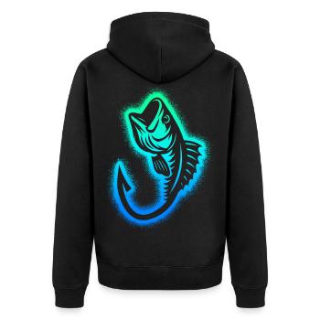 Angeln Fischer Kinder Jungen Herren Angler - Unisex Premium Bio Zip Hoodie - Schwarz - Hinten - Nico (187cm)